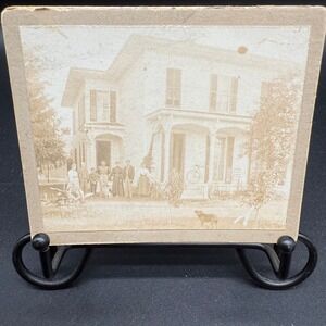 Antique Mounted Photo Family With Dog and Two Bicycles Outside‎ Victorian Home